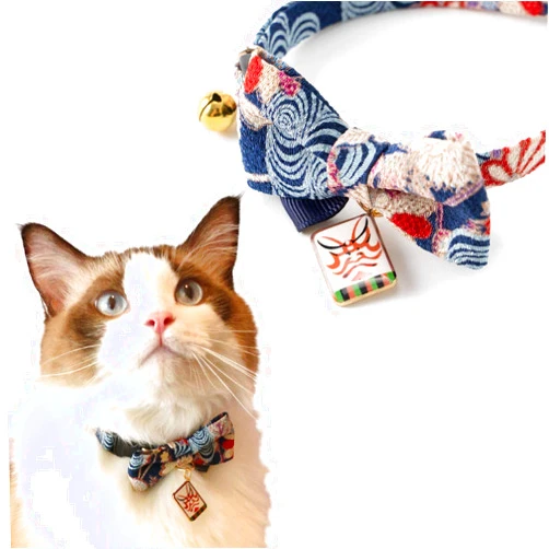 Necoichi Kabuki Charm Bow Tie Cat Collar (Navy)