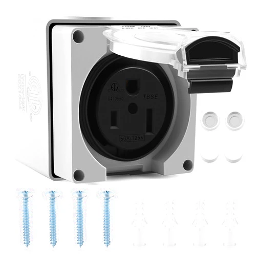 Knoweasy 50 Amp Power Outlet Box with NEMA 5-50R Receptacle - Outdoor Weatherproof and Dustproof for RVs, Electric Vehicles, Generators, Welding Machines, Etc. ETL Listed
