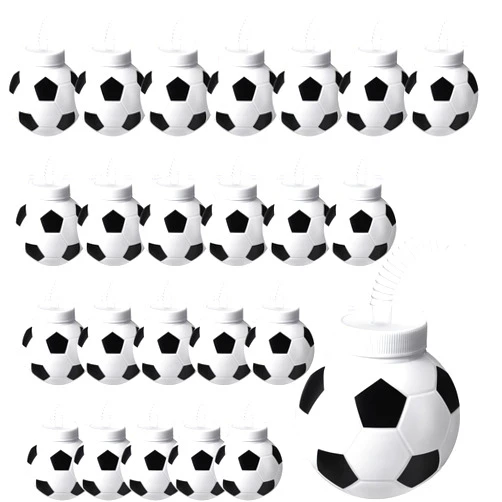 Sawysine 24 Set Soccer Ball Cups with Straws and Lids, 10 oz Plastic Reusable Soccer Party Cups Bulk for Kids Birthday Theme Party Supplies