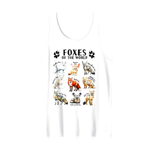 Cute Fox Lover Clothing & Co. Foxes of the World Educational Collection Fox Types Animal Tank Top