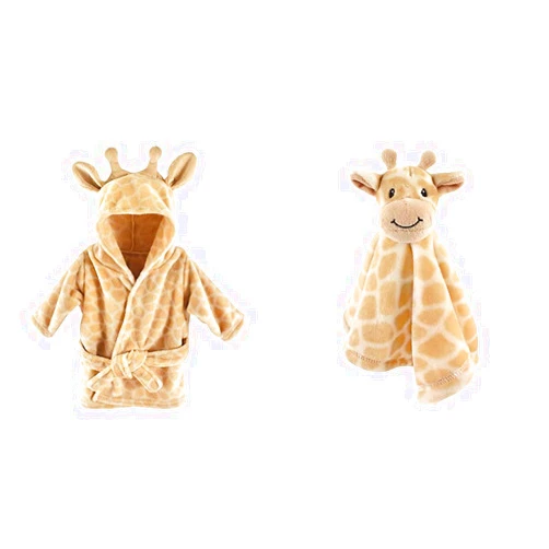 Hudson Baby Animal Face Security Blanket and Plush Animal Face Robe, Giraffe
