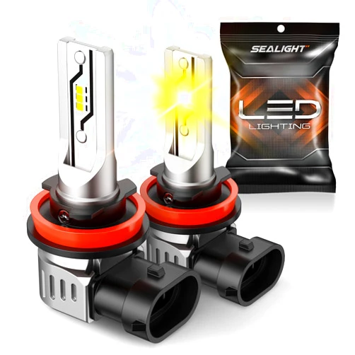 SEALIGHT H11 LED Fog Light Bulbs Yellow, 10000LM H8 H9 H16 Fog Lights LED Bulbs 600% Brightness Upgrade, 1:1 Size 100% Successful Installation for Trucks Cars, 3000K Golden Yellow, Pack of 2