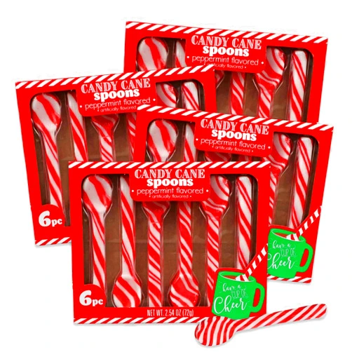 Snackivore Candy Cane Spoons 24 Pack- 4 Boxes of 6 Spoons Each. Bulk Christmas Candy, Peppermint Hot Chocolate Spoons, Christmas Party Favors for Adults.