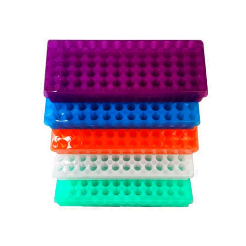 MUHWA Tube Rack Double Panel 60 Positions Polypropylene for 0.5ml-2ml Microcentrifuge Tubes, Pack of 5(Blue, Orange,White, Purple, Green)