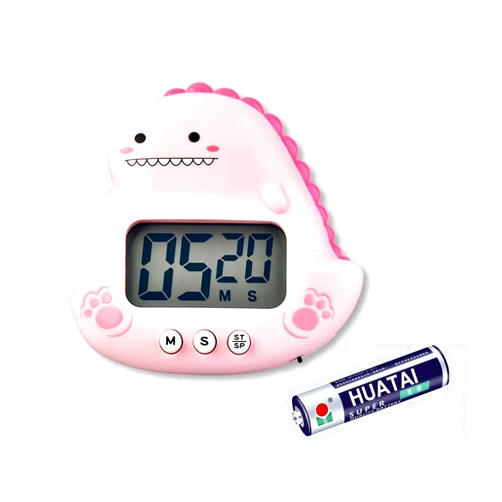 NUOSWEK Cute Dinosaur Timer for Kids, Loud Alarm Digital Kitchen Timer with 2.4 inch Large LCD Display, Magnetic Countdown Timer for Classroom, Home, Study and Cooking (Pink)