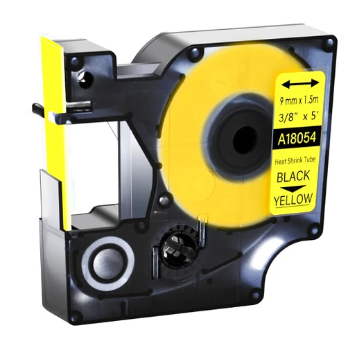 GREENCYCLE Compatible for Dymo 18054 Heat Shrink Tubes Industrial Label Tape 3/8-Inch (9 mm) x 5 ft (1.5m) for use with DYMO Rhino 5200 4200 3000 5000 6000 Label Makers, (Black on Yellow, 30 Pack)