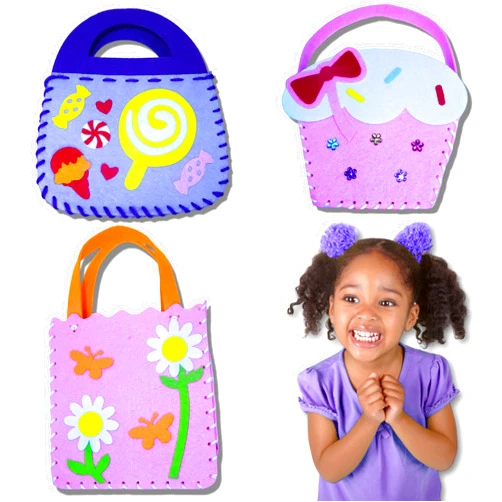 BeeBlosie Felt Handbag Sewing Kit for Girls and Boys Ages 5 6 7 8, Learn to Sew Flower and Candy Purse, 3 Easy Beginner Arts & Crafts DIY Projects Gifts for Kids