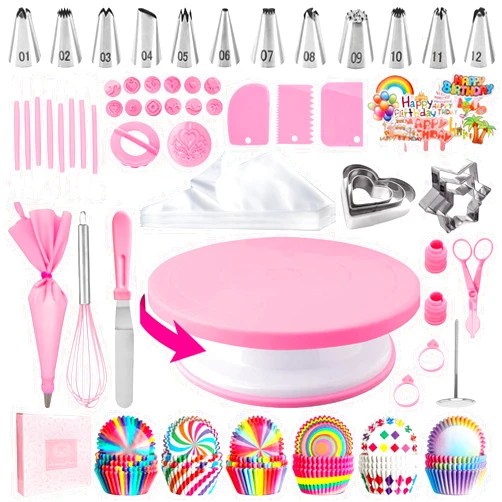 AKHMLEF Cake Decorating Kit,Piping Bags and Tips Set,Cake Decorating Supplies,Frosting Piping Kit,Cake Baking Supplies for Beginners (255PCS)
