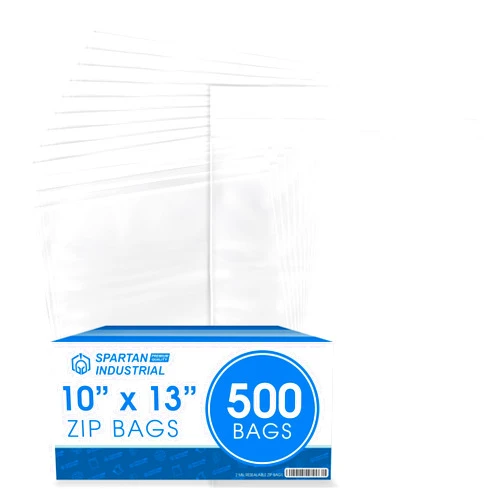 Spartan Industrial - 10” X 13” (500 Count) 2 Mil Clear Reclosable Zip Plastic Poly Bags with Resealable Lock Seal Zipper