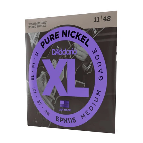 D'Addario Guitar Strings - XL Pure Nickel Electric Guitar Strings - Round Wound - Warm, Bright, Vintage Sound - EPN115 - Blues/Jazz Rock, 11-48