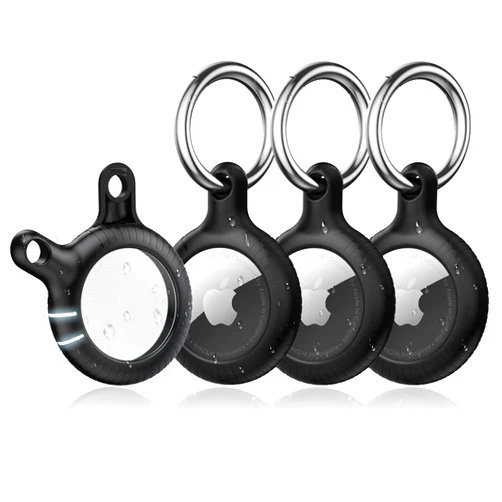 YOSH Air Tag Holder 4 Pack, Airtag Keychain Holder [Anti-Scratch] [Pet Chew Proof] [Twist Lock Design] Airtag Case with Metal Key Chain Ring for Kids, Dog, Luggage, Compatible with Apple Airtag, Black