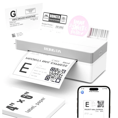 Rongta Shipping Thermal Label Printer, Bluetooth 4x6 Sticker Label Maker Wireless Shipping Label Printer for Package Small Business Compatible with Windows macOS Android iOS (White)