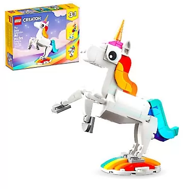LEGO Creator 3 in 1 Magical Unicorn Toy to Seahorse to Peacock 31140, Rainbow Animal Figures, Unicorn Gift for Girls and Boys, Buildable Toys