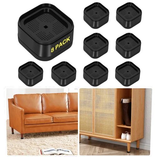 YUANQIZHU 8 Pack Furniture Risers Adjustable Bed Risers 1 Inch Heavy Duty for Couch Desk Leg Chair Sofa Cabinet Bed Leg Risers,Square Stackable Bed Risers Lift Height 1, 2 or 3 Inch, Black