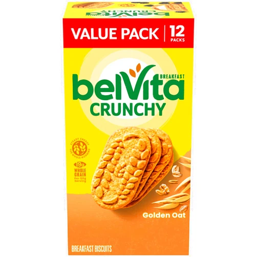 belVita Golden Oat Breakfast Biscuits, Value Pack, 12 Packs (4 Biscuits Per Pack)