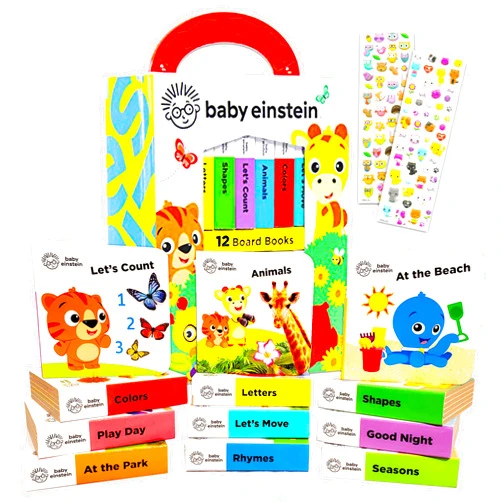 PIP Baby Einstein Board Books Set Toddlers Babies Bundle ~ Baby Einstein My First Library 12 Book Set Baby Einstein Board Book Block with Stickers (Baby Einstein Books for Infants)