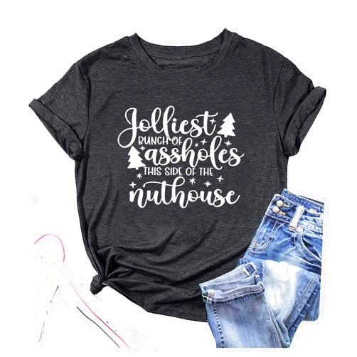 TSIIUO Women's Merry Christmas T-Shirt Funny Xmas Movie Lover Gift Christmas Letter Prints Casual Short Sleeve Tops