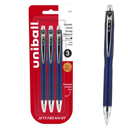 Uni-Ball Jetstream RT Pens - NY Times Wirecutter Best Pen for Over a Decade - Pack of 3 Black Fine Point Pens, 0.7mm - Back to School Pens, Ballpoint Pens