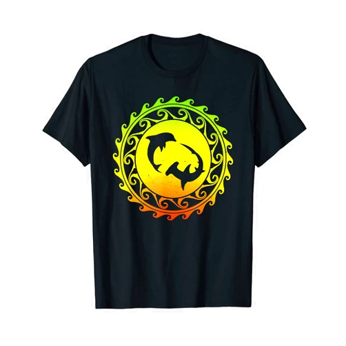 Rastafari Reggae Colors Shark Jamaica Pride Hammerhead Shark Tribal Psychedelic Shark Design T-Shirt