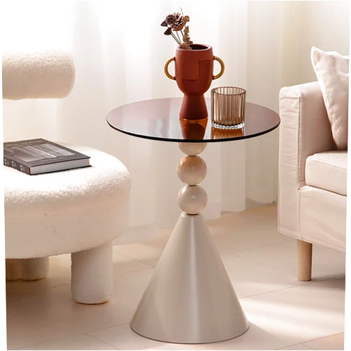 HPIRFYE Modern and Simple Glass Coffee Table，Round Glass Tabletop, Sturdy and Durable，Drink Table for Living Room or Nightstand for Bedroom and Small Spaces，Suitable for Living Room, Bedroom, Balcony
