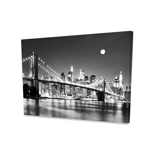 Baisuart-Q30369 Brooklyn Bridge Night View 1 Panels Landscape Artwork Canvas Prints Moon Night New York City Scene Picture Paintings Black and white Wall Art for Oiffce Home Decorations Wall Decor