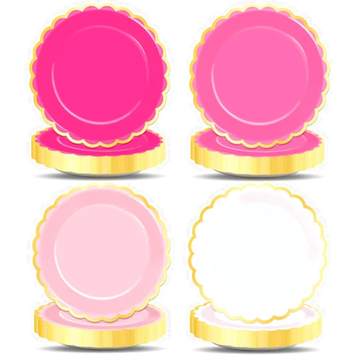 Wiooffen 48Pcs Pink Scalloped Paper Plates 9inch Pink Gold Foil Border Plates Disposable Gradient Pink Tableware Set Hot Pink Dinner Dessert Plates for Wedding Bridal Baby Shower Birthday Supplies