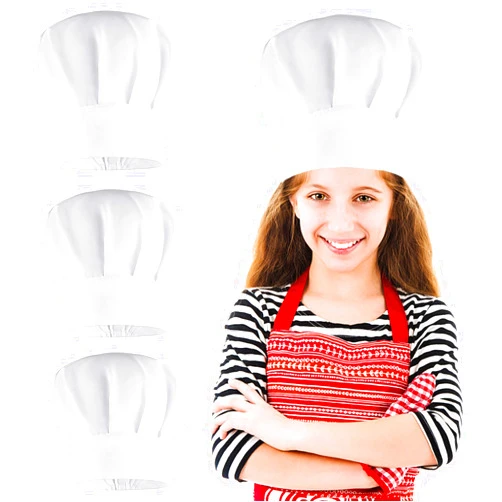 KALIONE 4 Pcs Adjustable White Chef Hats Chef Hat for Kids Elastic Cotton Cooking Cap Kitchen Chef Caps for Cooking Baking Party School Home