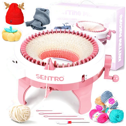 Tiskgg Knitting Machine 48 Needle with Row Counter, DIY Rotating Double Knit Loom Machine Kit, Knitting Loom Machine with Two Weaving Methods for Adult Child Gift Hats Scarves Gloves Socks