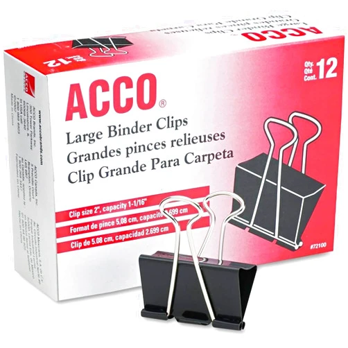 ACCO Brands Acco Brand Binder Clips, Large, 1 Box, 12 Clips/Box (72100)