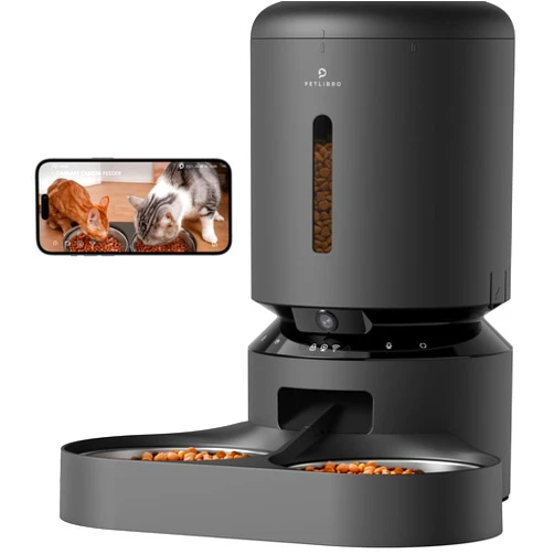 PETLIBRO Automatic Cat Feeder with Camera for Two Cats, 1080P HD Video with Night Vision, 5G WiFi Pet Feeder with 2-Way Audio for Cat & Dog, Low Food & Motion & Sound Alerts, Dual Tray, Black 5L