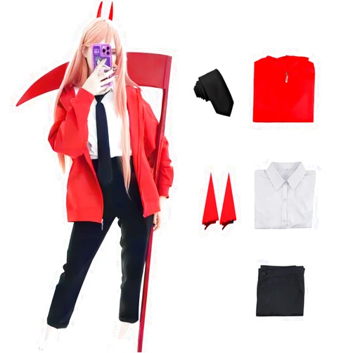 IS MY BIKE OKAY ChainsawMan Costume Makima Black Dress Cosplay Uniform Denji Outfit Power Jacket Suit Halloween