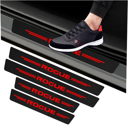 JCRNBU Car Door Sill Protectors for Rogue，4 Pcs Reflective Carbon Fiber Vinyl Threshold Sticker Decorative Car Door Scuff Plate,Anti-Scratch, Anti-Dirty, Waterproof (Red)