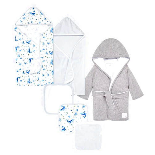 Burt's Bees Baby Bath Bundle- Hooded Towel, Washcloths & Robe Gift Set, 100% Organic Cotton