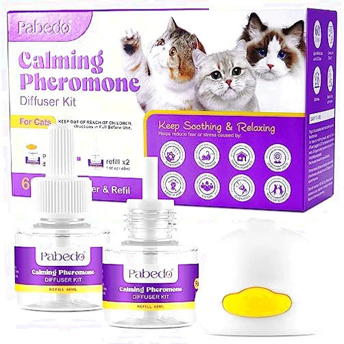 NATURE ZIRAN Cat Pheromones Calming Diffuser, 2 in 1 Cat Calming Starter Kit (Diffuser Head + 2pcs 48ml Vial) for 60 Days Use, Enhanced Cat Calming Diffuser Kit for Cat Anxiety Relief