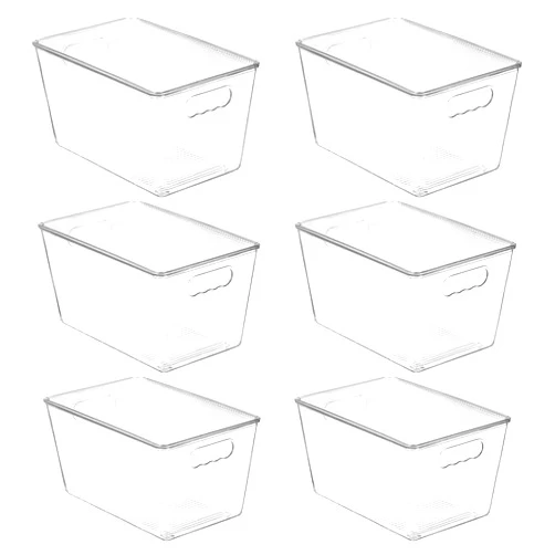 Vtopmart 6 Pack Clear Stackable Storage Bins with Lids, Large Plastic Containers with Handle for Pantry Organizer and Storage,Perfect for Bathroom,Cabinet,Kitchen,Fridge,Closet Organization