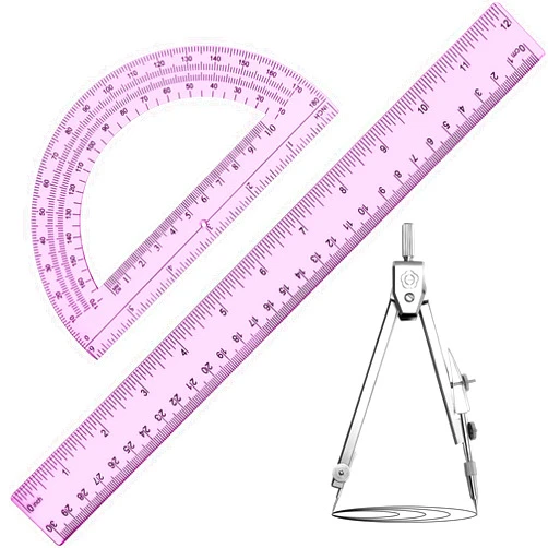 Zonon 3 Pcs Plastic Ruler 6 Inch Protractor Drawing Compass Set, Student Geometry Math Transparent Measuring Tools for Home School Classroom Office Supplies(12 Inch,Pink)