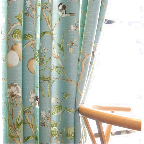 Yunsurey Vintage Birds Curtains 84 Inches Length Farmhouse Linen Blend Curtain Panels for Patio Door Grommet Half Light Blocking Country Style Floral Print Drapes for Home Decor 1 Panel W39 X L84 Inch