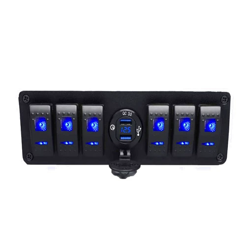 EAYBOMC Marine Switch Panel with Quick Charger Dual USB Charger Voltmeter Waterproof 12V-24V DC Rocker Switch, Boat Switch Panel with Night Glow Stickers for RV Boats Cars Trucks