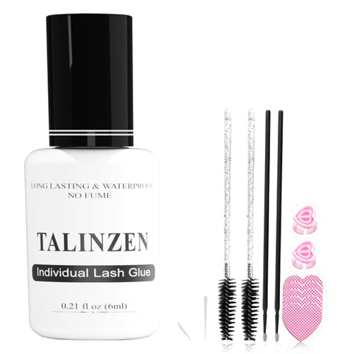 TALINZEN Lash Glue for Eyelash Extensions, Strong Hold Cluster Lash Glue, 2-3 Weeks Lasting, Waterproof, 2-3 Sec Drying, Sensitive Eyelash Glue for Professional & DIY Use, Black, 6ml