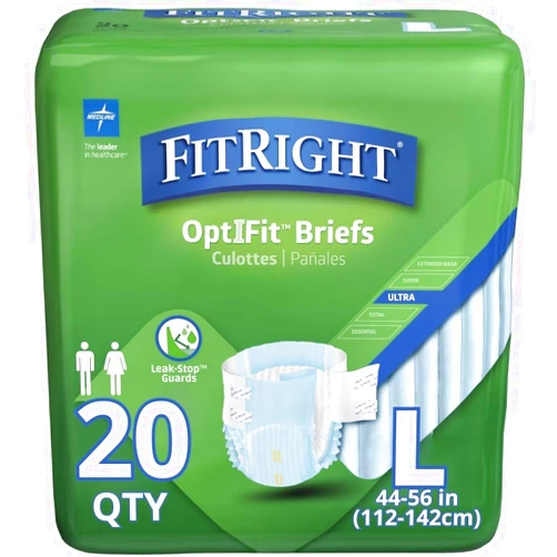 Medline FitRight Ultra Adult Diapers, Disposable Incontinence Briefs with Tabs, Heavy Absorbency, Large, 44