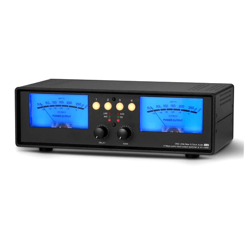 Douk Audio VU2 MIC & Line Dual VU Meter, Analog Sound Level Indicator, 4-Way Splitter Switch, Audio Switcher Box for Speaker/Amplifier/Preamp (Blue Version)