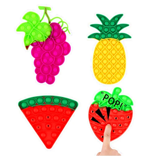 Anboor 4 Pack Fidget Toys Fruit Silicone Sensory Fidget Poppers Push Bubble Toy, Stress Relief for Autism Anxiety Educational Pop Toys for Kids Adults - Strawberry, Watermelon, Grape, Pineapple