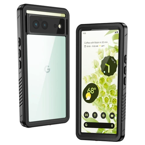 Lanhiem for Google Pixel 6 Case, IP68 Waterproof Dustproof Case with Built-in Screen Protector, Heavy Duty Full Body Protective Clear Back Phone Cover for Pixel 6, Black