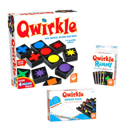MindWare Qwirkle Strategy Games Pack of 3 – Kit includes Popular Games Qwirkle, Qwirkle Rummy and Qwirkle Bonus Pack - Ideal Family Games for Game Night and Party Games for Adults - Ages 6 and Up