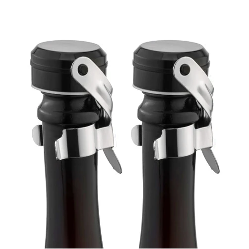 WOTOR Champagne&Wine Bottle Stoppers Stainless Steel with Food Grade Silicone, Leak Proof Keep Fresh Reusable Saver, Cork Suitable for Wine, Champagne, Cava, Prosecco and Sparkling (2 Pack Silver）