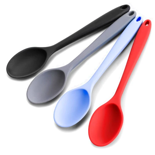 HAKSEN 4PCS Silicone Serving Spoons, Multicolored Silicone Spoons Heat Resistant Nonstick Spoons for Kitchen Cooking Baking Stirring Mixing