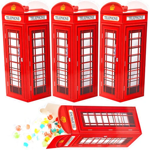 CHENGU 4 Pieces British Party Decorations London Phone Booth Box UK England Candies Boxes British International Party Favors United Kingdom Gift, 2.9 x 8.6 Inch