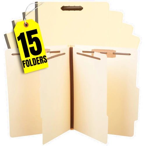 1InTheOffice Classification Folders, 2 Dividers, Letter Size, Manila, 6 Fasteners 15 Pack