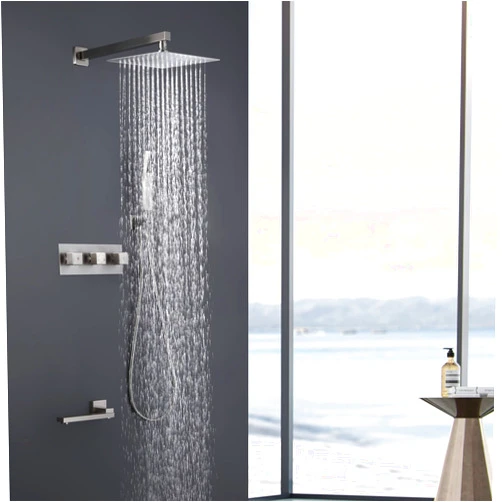 TOTITOM TrustMade 3 Function Temperature Control Complete Shower System with Rough-in Valve, 10 inches Brushed Nickel - 3W01