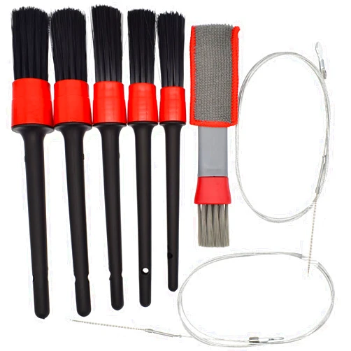 Riyitauto Car Detailing Brushes Kit 5pcs Detail Brushes,2pcs Wire Brush,Blinds Brush and Air Vent Brush,Auto Detailing Brushes for Cleaning Wheels, Interior, Exterior, Skylight, Leather,Motorcycle